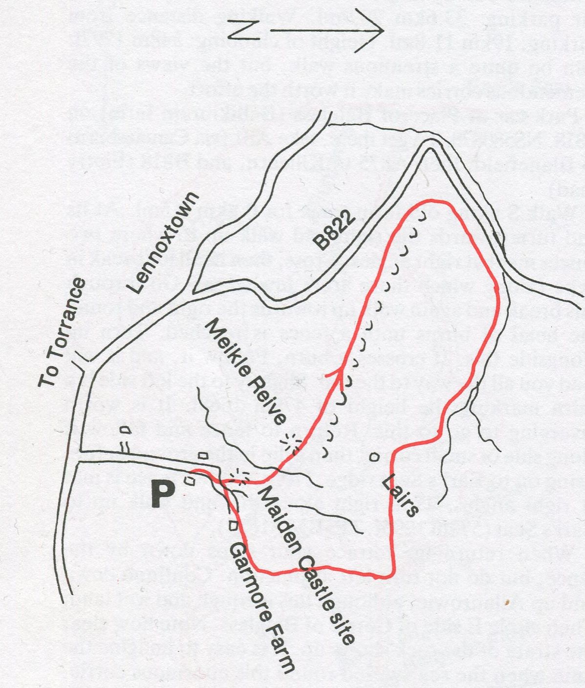 Route Map for traverse of  the Campsie Fells above Lennoxtown