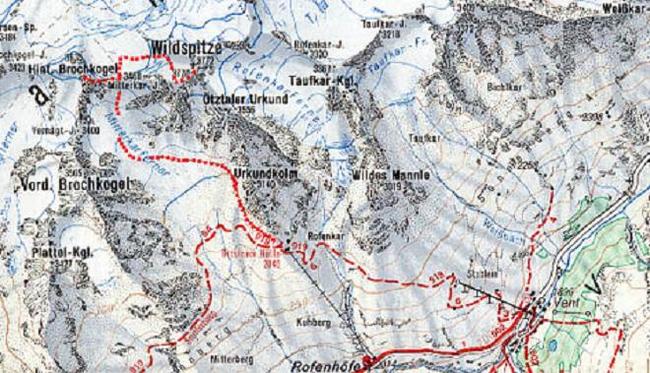 Map for Wildspitze in the Stubai Alps of the Austrian Tyrol