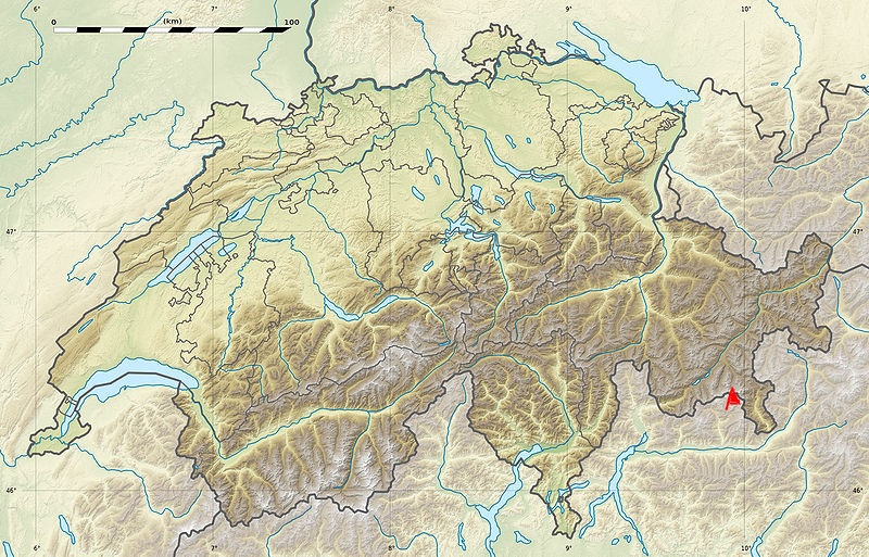 Location Map for the Bernina Range on the border of Italy and Switzerland