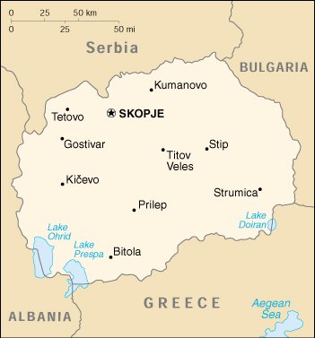 Map of Macedonia in the Balkans region of SE Europe
