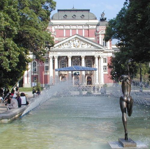 Gruev Fountains at Ivan Vasov National Theatre in Sofia ( Sofiya ) in Bulgaria