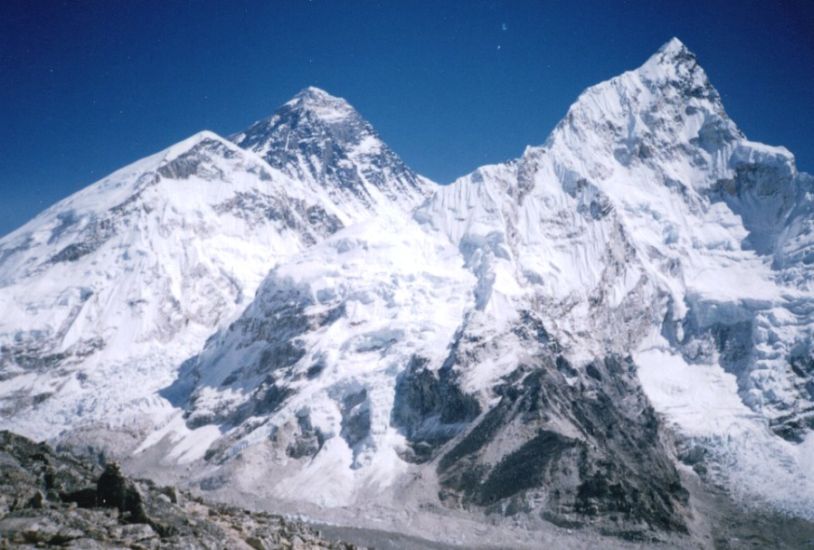Everest and Nuptse from Kallar Pattar in the Khumbu region of the Nepal Himalaya