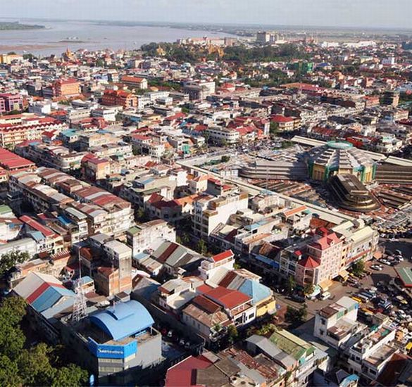 Aerial view Psar Thmei ( Phsar Thom Thmei ) Market in Phnom Penh