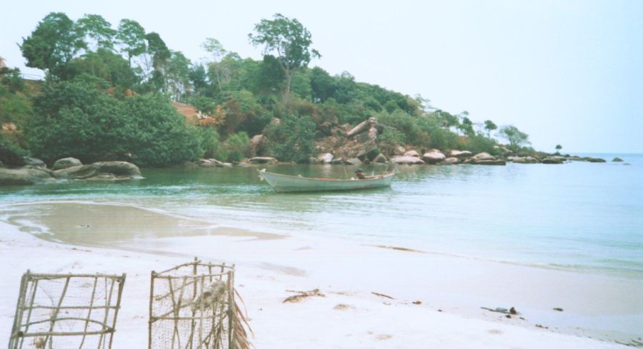 Sheltered Bay at eastern end of Occheuteal Beach at Sihanoukville in Southern Cambodia
