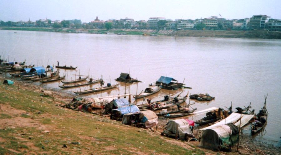 House Boats on East Bank of Tonle Sap River in Phnom Penh