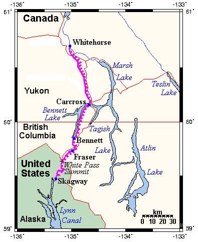 Map of the White Pass - Yukon Railway