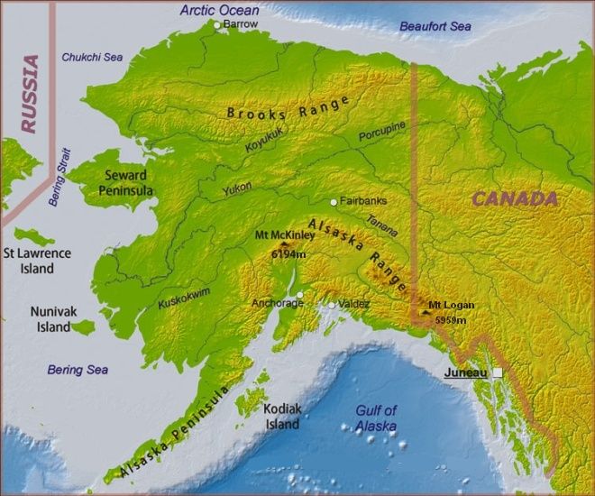 Physical Map for Mount Logan in the Yukon Territory of Canada