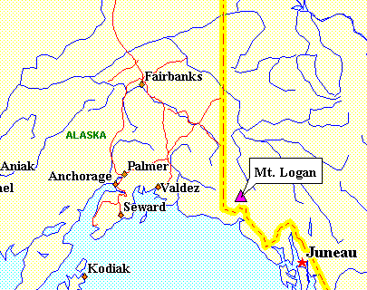Location Map for Mount Logan in the Yukon Territory of Canada