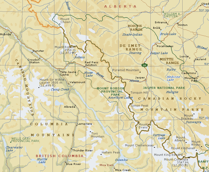 Location Map for Mount Robson in the Canadian Rockies