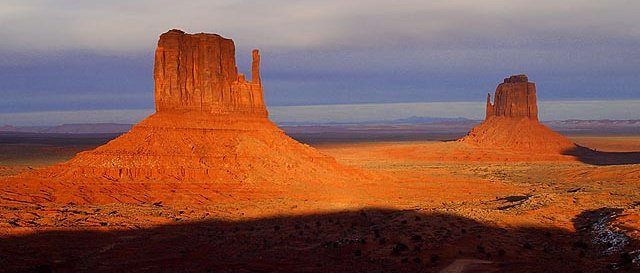 Sunset on Left-hand and Right-hand Mittens in Monument Valley