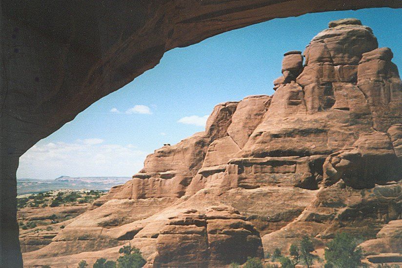 View through Tower Arch in Klondike Bluffs area of Arches National Park