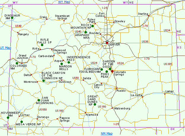 Location Map of National Parks in Colorado