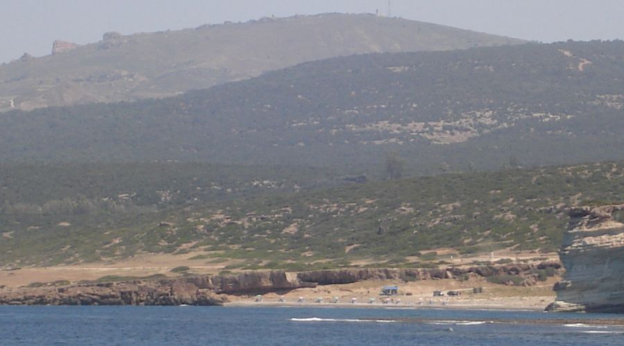 Akamas Peninsula and Lara Bay from beach at Agios Georgiass