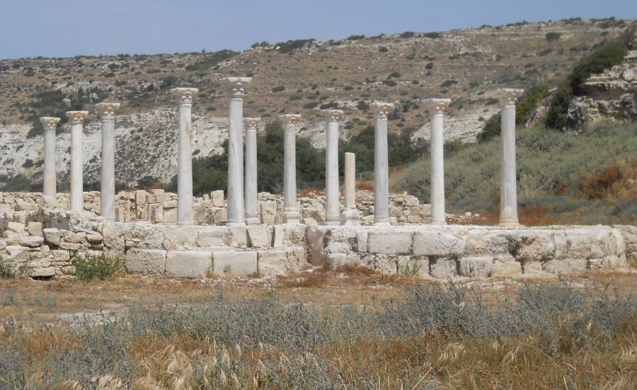 Columns of a 6th century port basilica at a site beneath Ancient Kourion