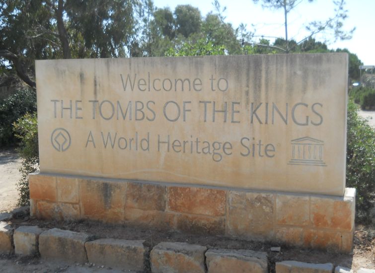Signpost at the entrance to the "Tombs of the Kings" at Paphos on Cyprus
