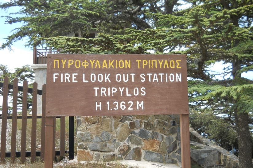 Signpost at Fire Look Out Station at the summit of Mount Tripylos