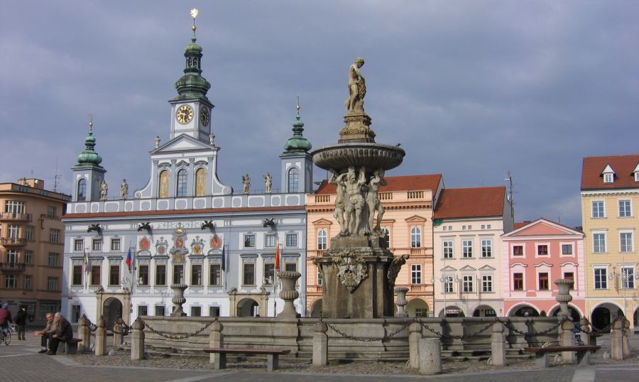 Town Hall and Samson Fountain in Ceske Budejovice in the Czech Republic