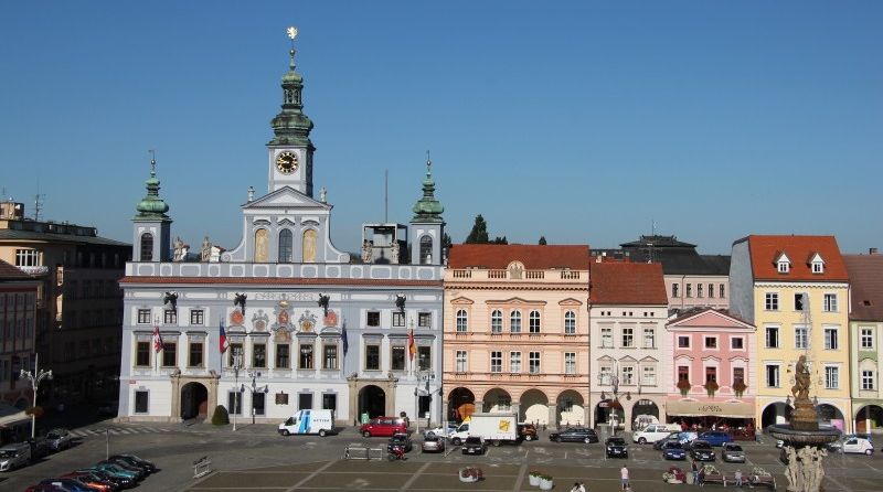 Town Hall in Ceske Budejovice from Grand Hotel Zwon in the Czech Republic