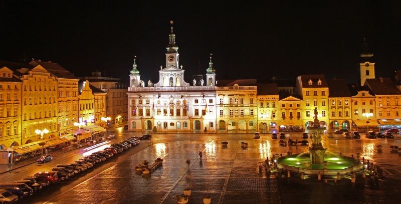 Town Hall Ceske Budejovice from Grand Hotel Zwon in the Czech Republic
