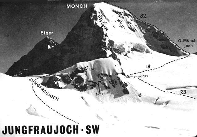 Monch ascent route from the Jungfraujoch