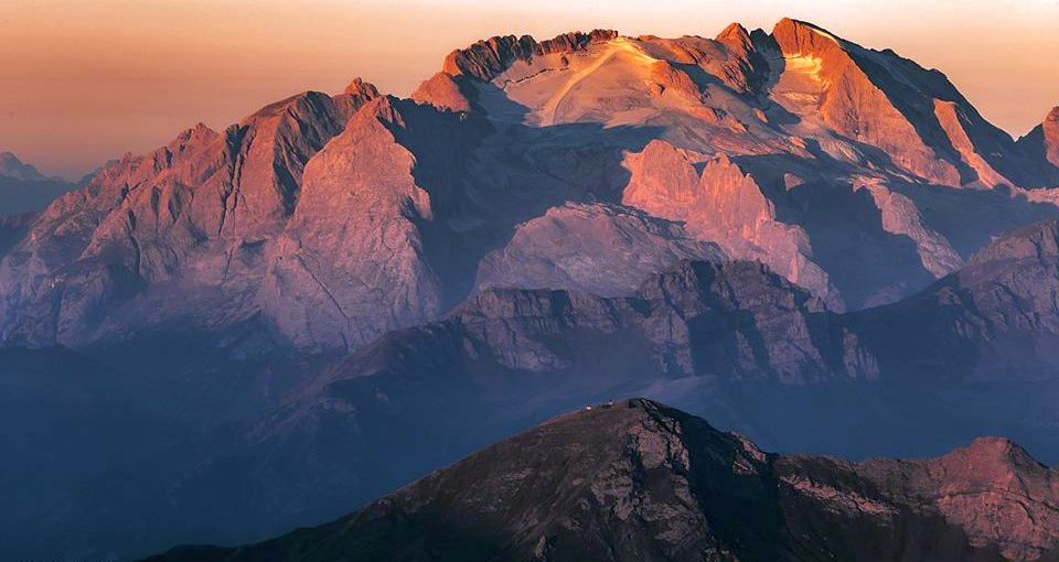 Sunset on Marmolada in the Italian Dolomites