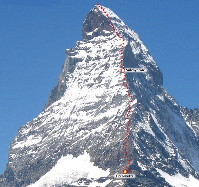 Hornli Ridge ascent route on the Matterhorn ( 4484 metres ) in the Zermatt Region of the Swiss Alps