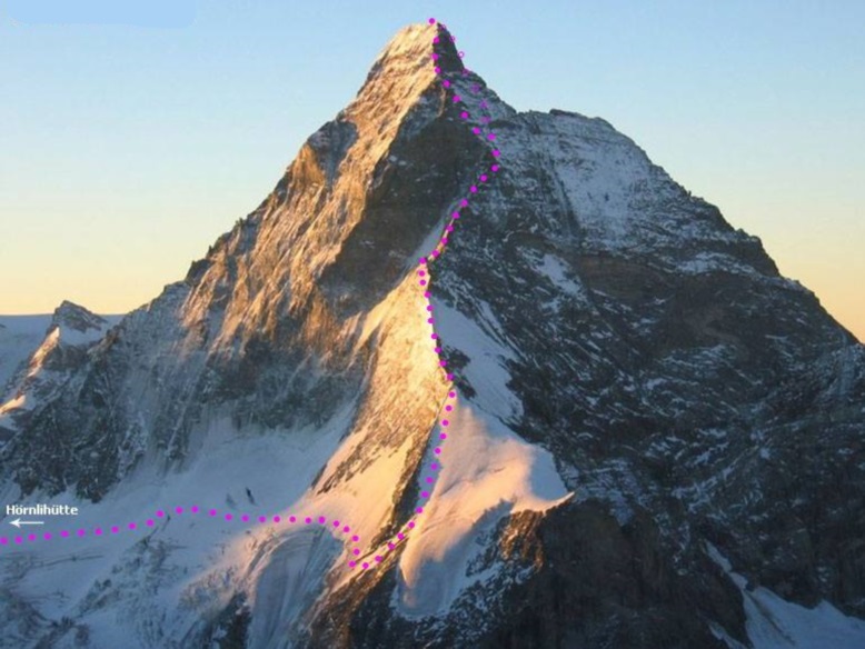 Zmutt Ridge ascent route on the Matterhorn ( 4484 metres ) in the Zermatt Region of the Swiss Alps