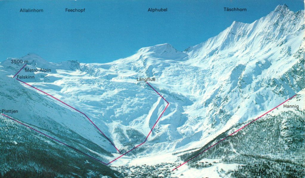 Allalihorn, Alphubel, Taschhorn and ski slopes above Saas Fe