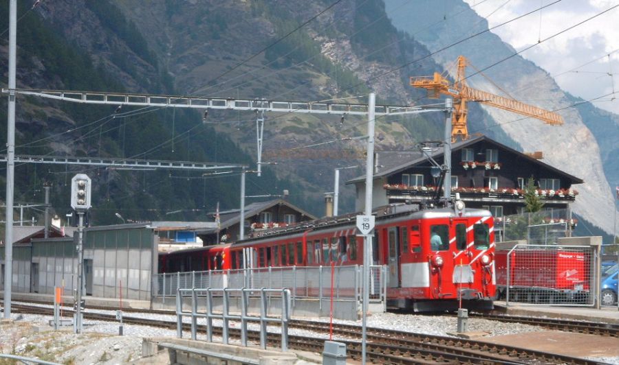 Trains in Railway Station at Tasch in Zermatt Valley