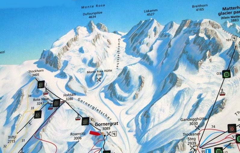 Monte Rosa access routes from Zermatt in Switzerland