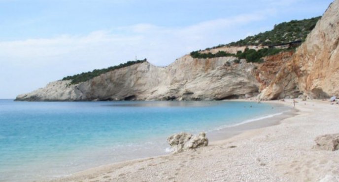 Beach at Porto Katsiki on Greek Island of Lefkada (Lefkas)