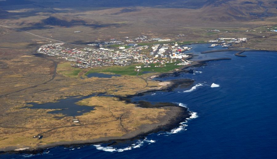 Aerial view of Grindavik in Iceland