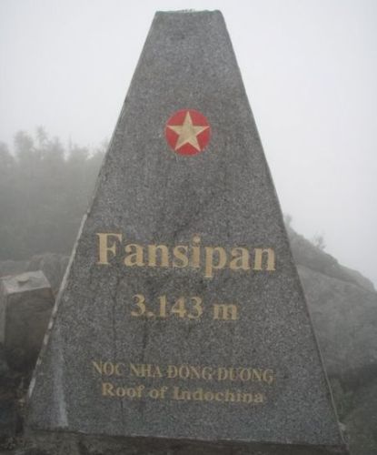 Summit monument on Fansipan in Lao Cai Mountains in Northern Vietnam
