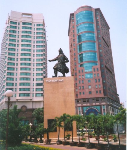 Tran Hung Dao Statue and high rise buildings in Saigon ( Ho Chi Minh City )