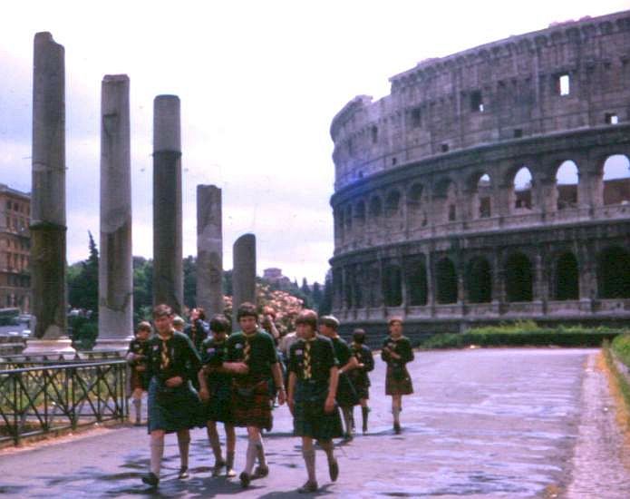 Members of 24th Glasgow ( Bearsden ) Scout Group at the Colosseum in Rome