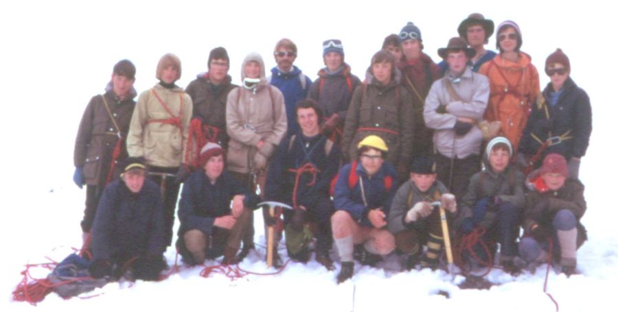24th Glasgow ( Bearsden ) Scout Group on summit of the Wildstrubel in the Bernese Oberlands Region of the Swiss Alps