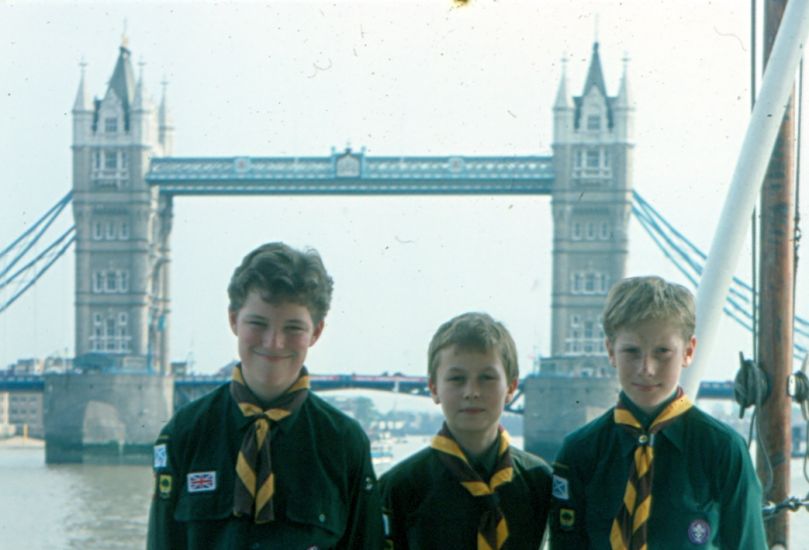 24th Glasgow ( Bearsden ) Scouts at Tower Bridge across River Thames in London