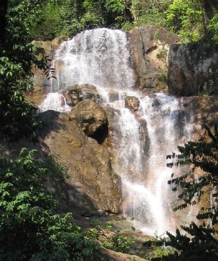 Waterfall in Botanic Gardens in Georgetown on Penang Island in Malaysia