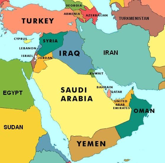Political Map of countries of the Middle East