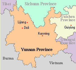 Map of Yunnan Province of SW China