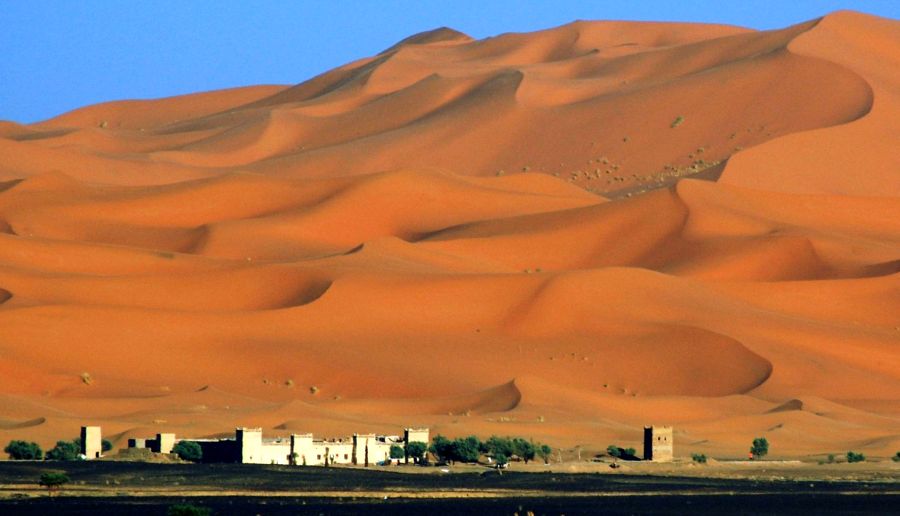 Sand Dunes of Erg Chebbi above Merzouga Village