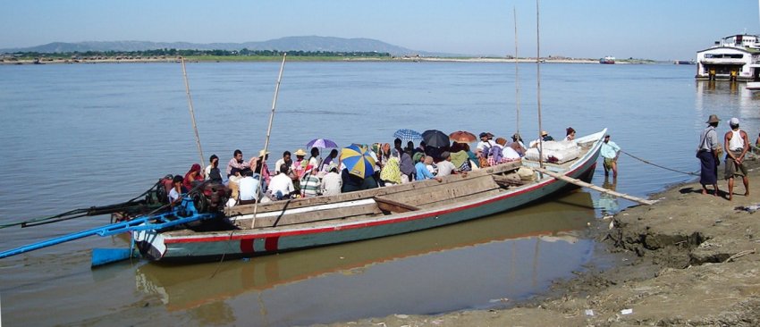 Foot Passenger Ferry Boat on Irrawaddy River at Mandalay in northern Myanmar / Burma