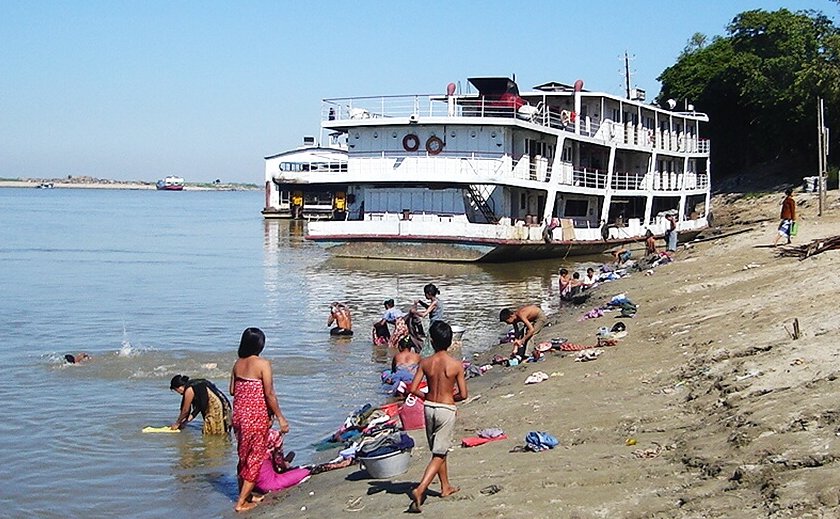 Ferry Boat on Irrawaddy River at Mandalay in northern Myanmar / Burma