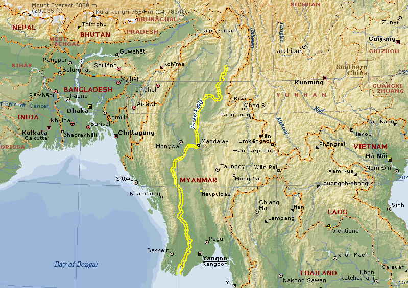 Map of the Irrawaddy River in Myanmar / Burma