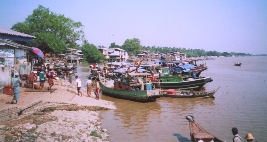 Fishing boats at Thanlyin at the confluence of the Yangon and Bago Rivers
