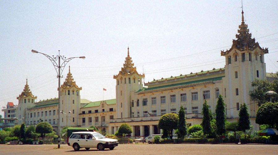 Railway Station Building in central Yangon ( Rangoon ) in Myanmar ( Burma )