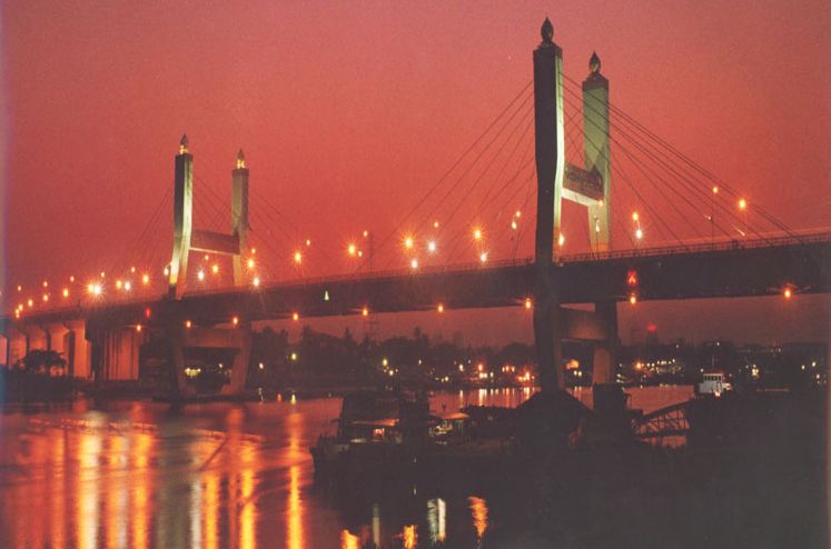 Mahabandoolah Bridge across Yangon River in Myanmar ( Burma )