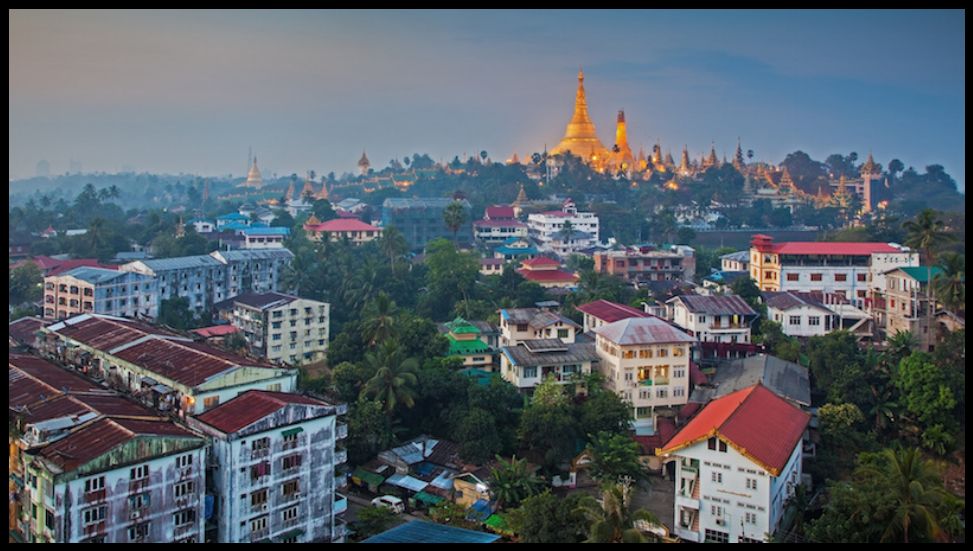 Shwedagon Paya from central Yangon. ( Rangoon ) in Myanmar ( Burma )