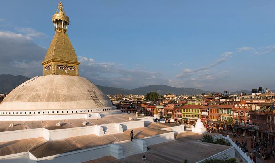 Rebuilt Buddhist Stupa at Bodnath ( Baudhanath ) in Kathmandu