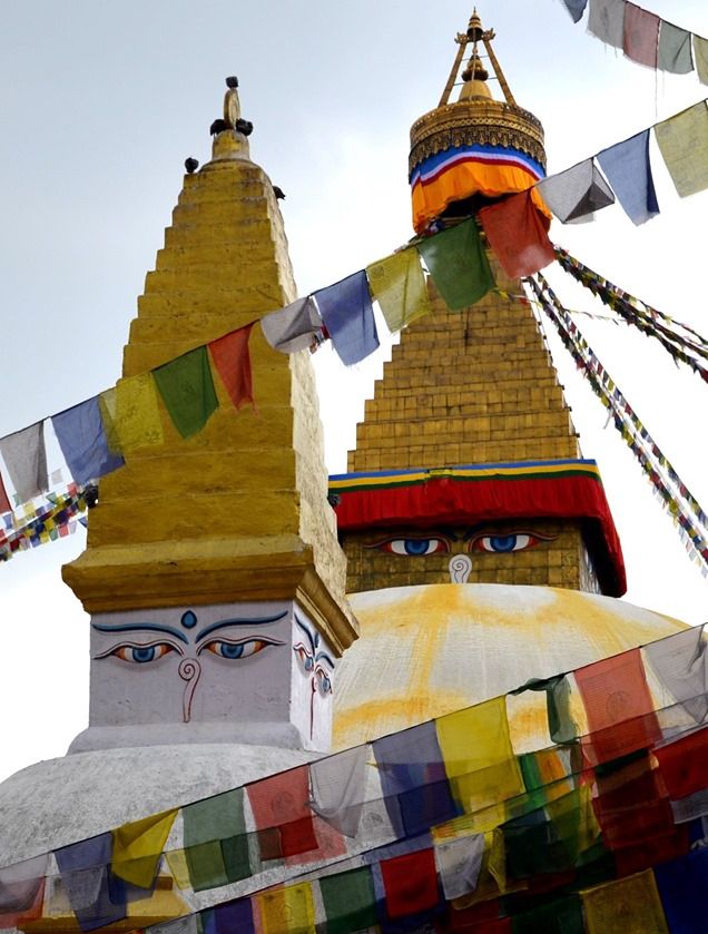 Stupas at Bodnath ( Baudhanath ) in Kathmandu